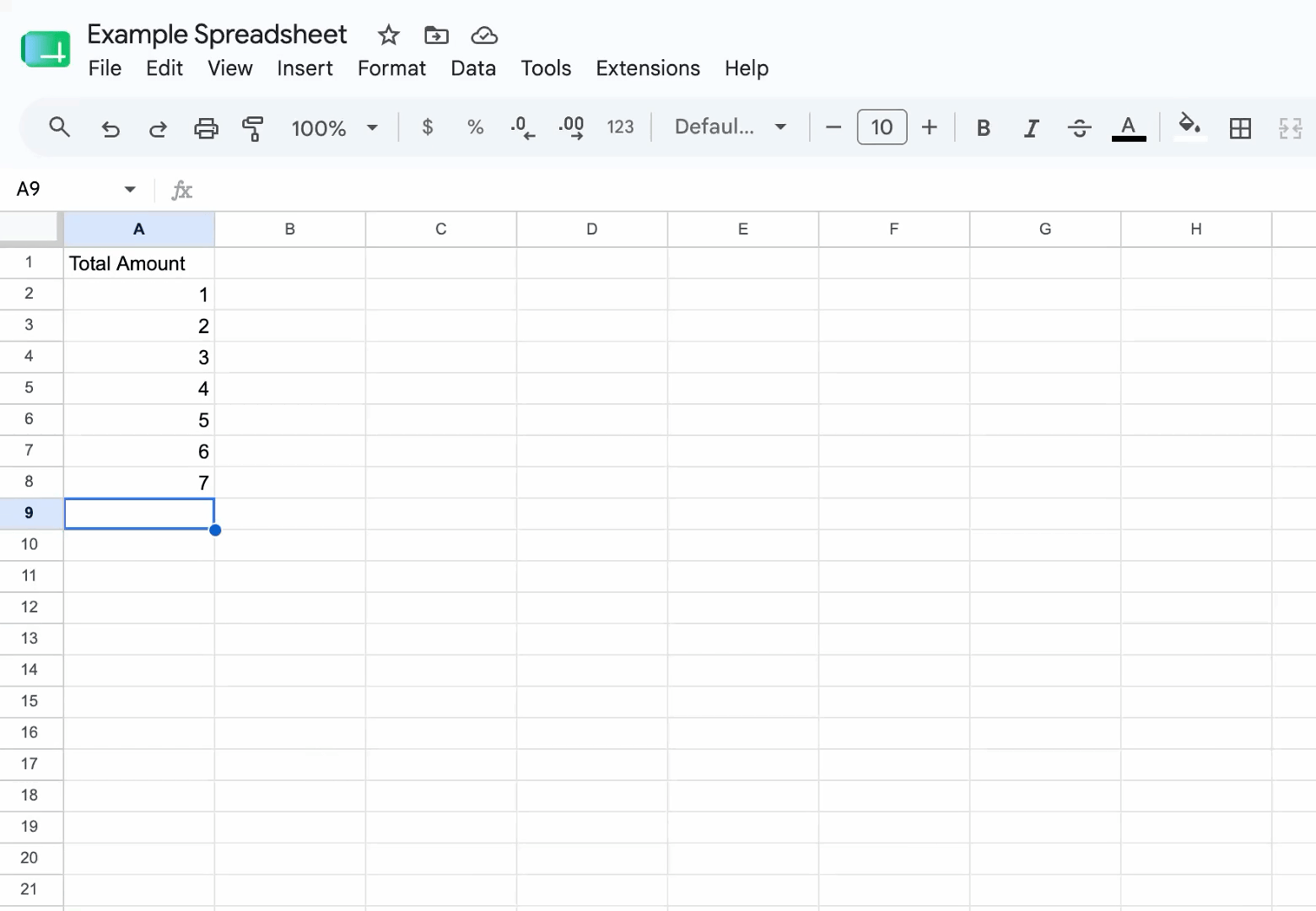 An example of the Google Sheets AI tab complete