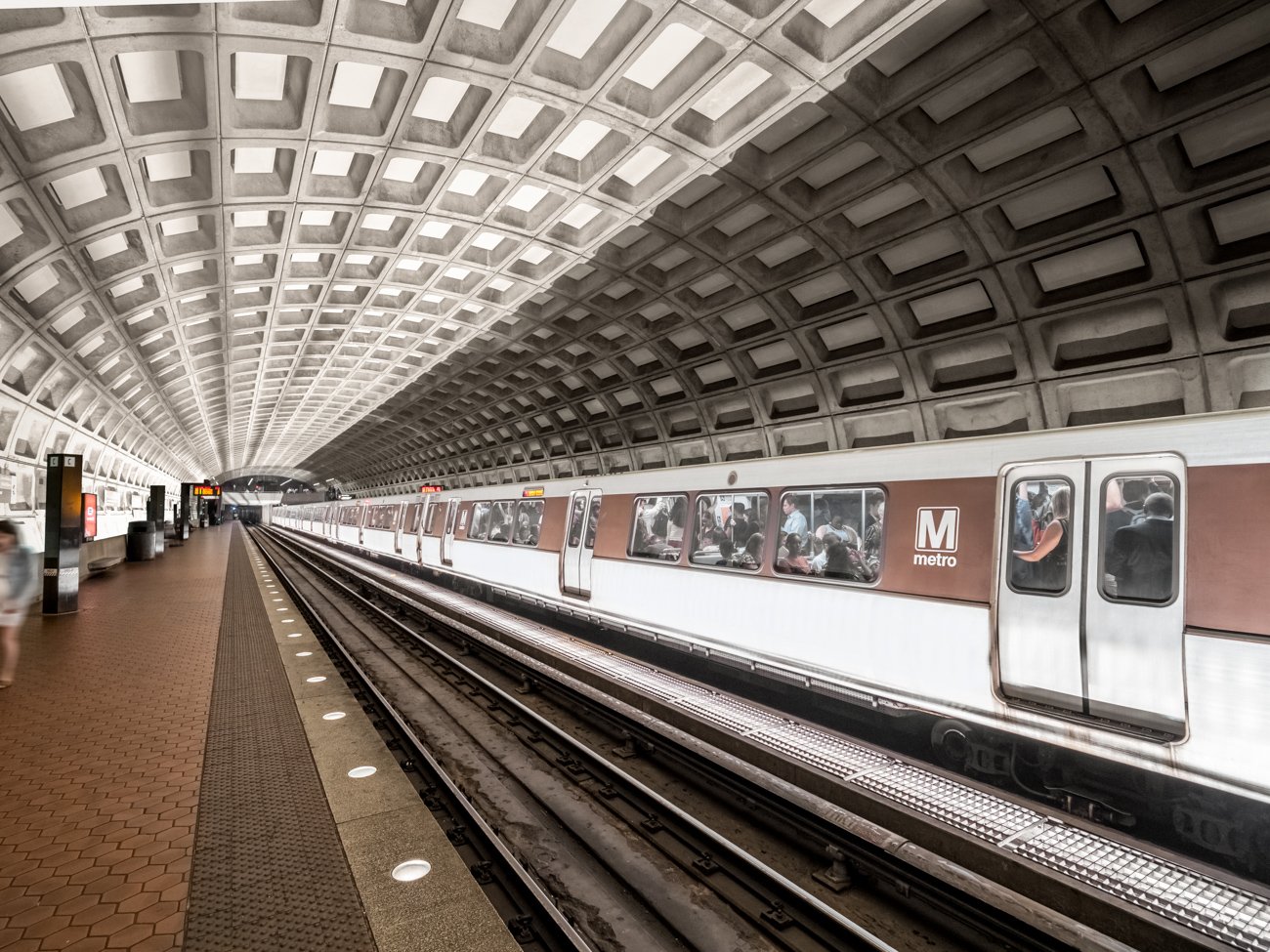 View of metro platform lights