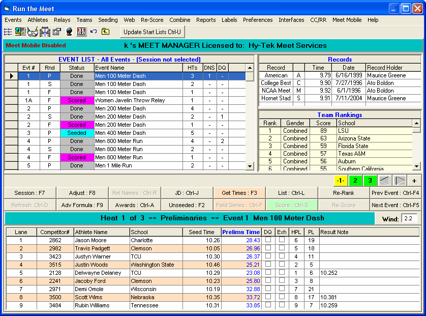 The run menu in HyTek