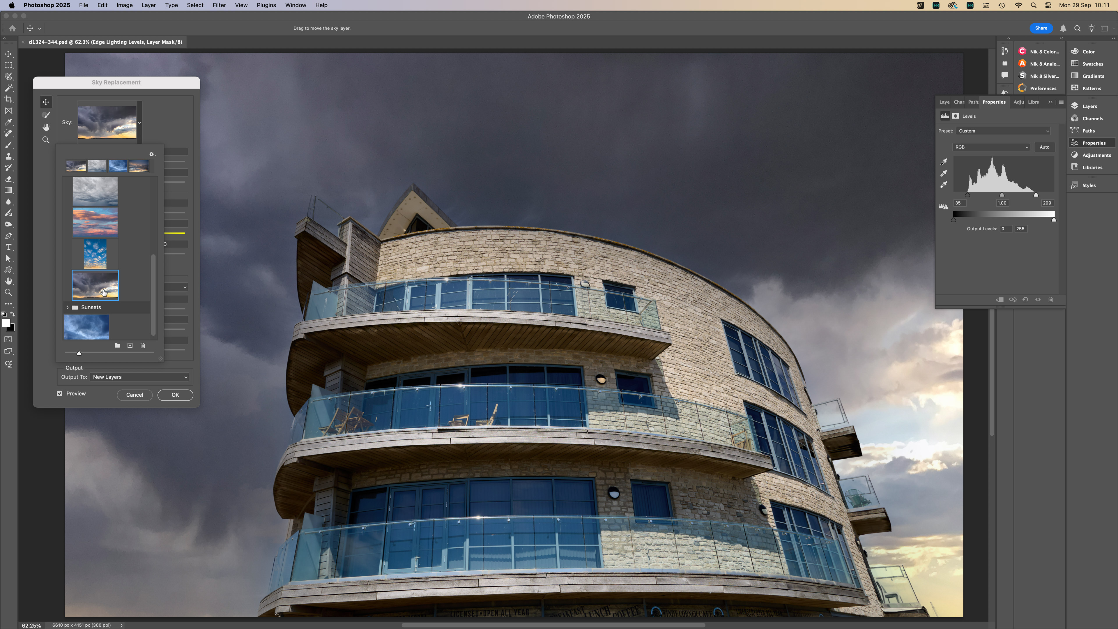 A photo of a building being edited in Photoshop