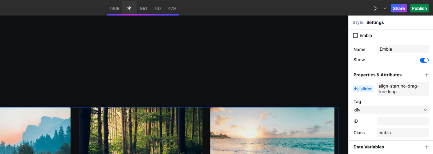 dv-slider with values