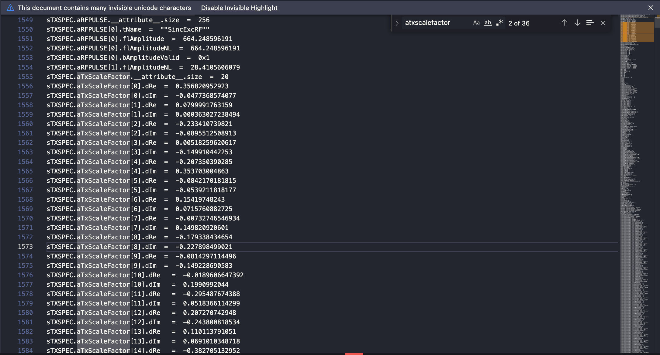 VS Code search for Tx Scale Factors (the B1 solution used for this particular scan)